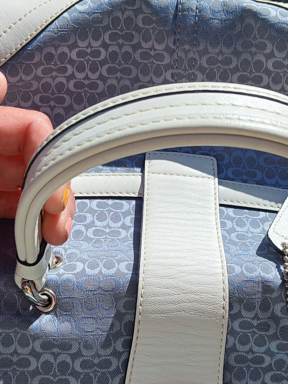 Coach Hard To Find "C" Authentic Sky Blue Signature C Jacquard Hand Bag - Picture 9 of 15